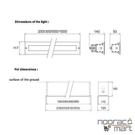قیمت چراغ دفنی آذرین 1 (RGB) 12 وات 30 سانتی متر 50x15x3 درجه گلنور