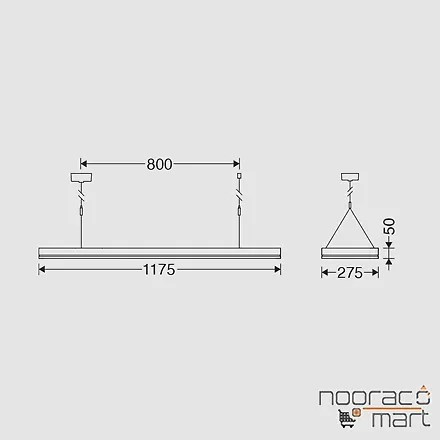 ابعاد چراغ آویز 120*30 الگانس 33 وات مازی نور