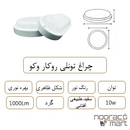 توضیحات چراغ تونلی روکار وکو گرد 10 وات داتیس