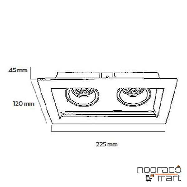 چراغ سقفی توکار 2x12 وات سفید مربع N1023 COB  نوران