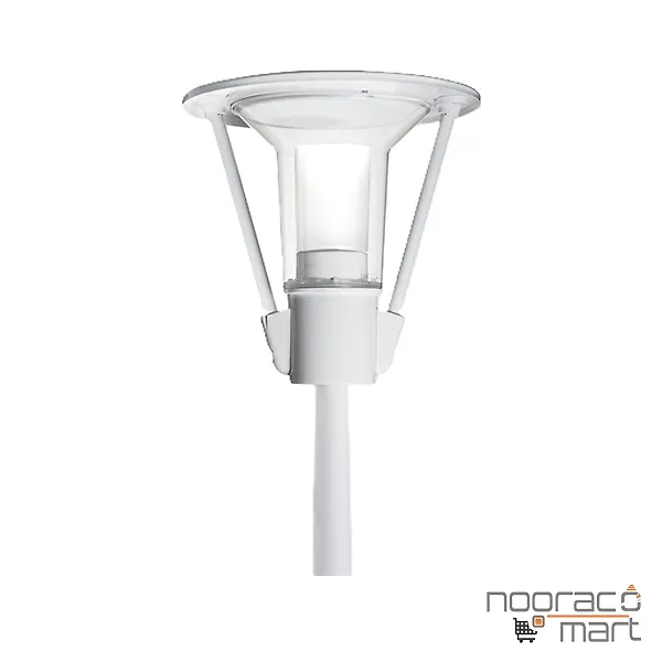 چراغ پارکی تولیپ با بازو سفید برای لامپ فلورسنت کامپکت بالاست سرخود با حباب شفاف 50 وات  مازی نور
