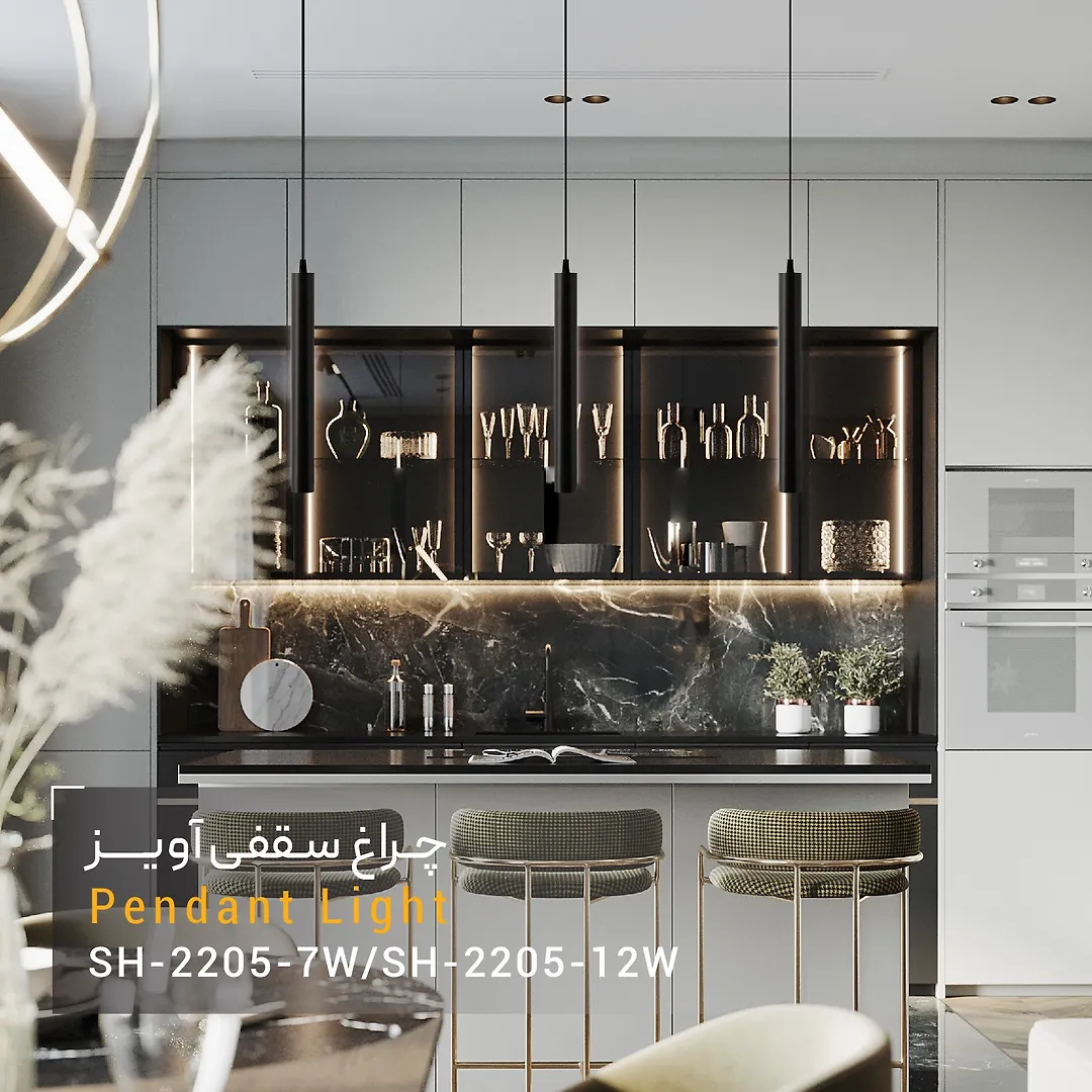 چراغ سقفی آویز 12 وات مشکی SH- 2205 شعاع