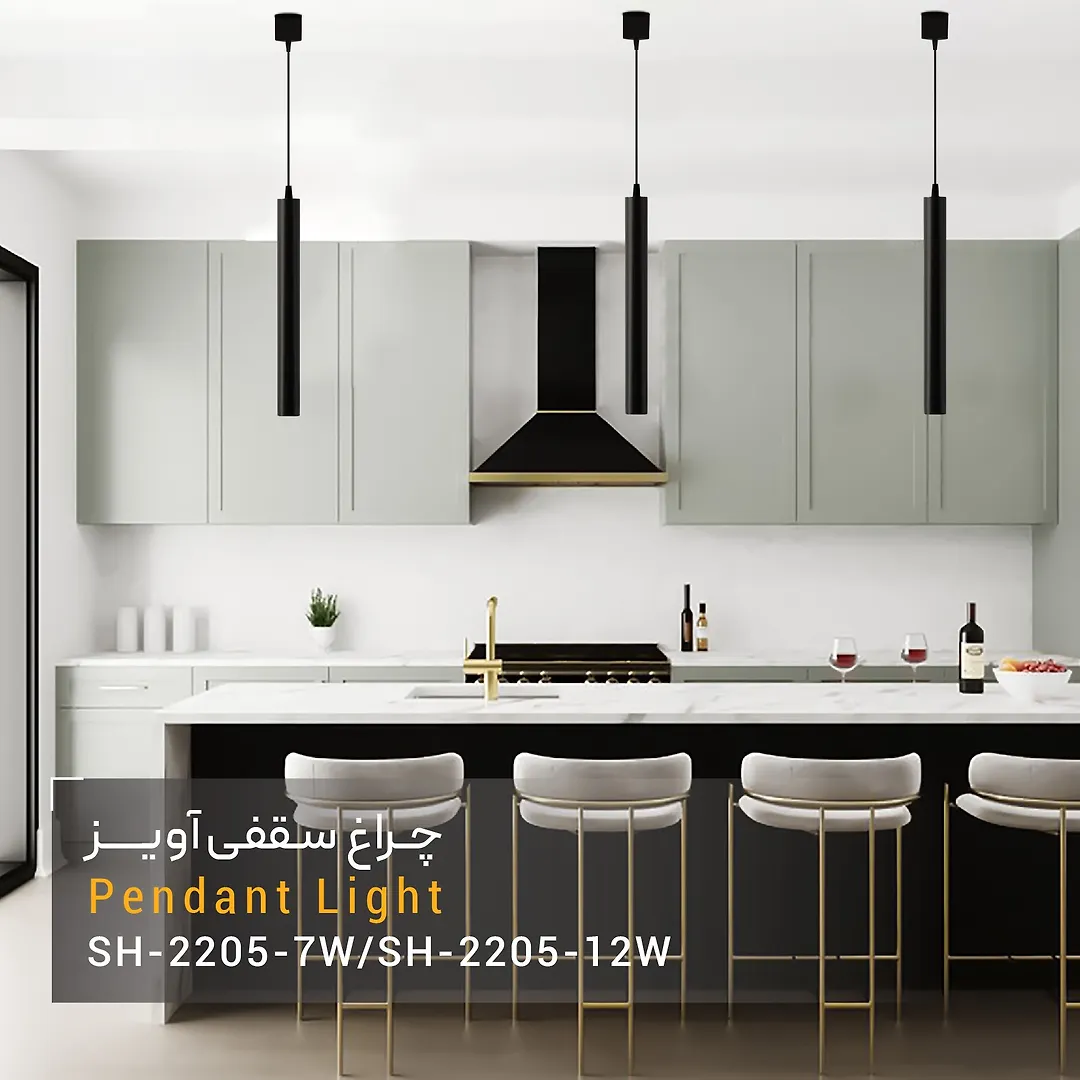 چراغ سقفی آویز 12 وات مشکی SH- 2205 شعاع