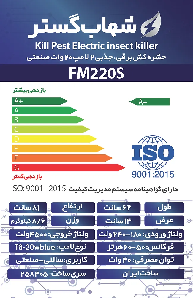 حشره کش 2x20 وات صنعتی FM شهاب گستر