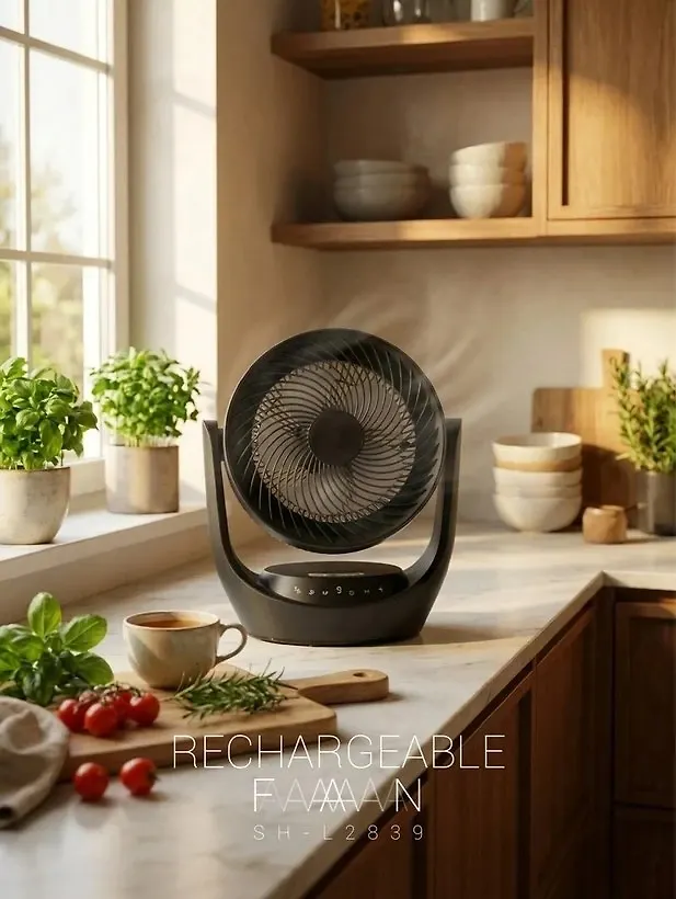 پنکه شارژی پرتابل همراه با چراغ مشکی SH-L2839 شعاع