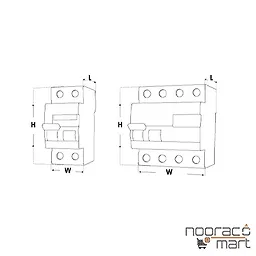 ابعاد کلید محافظ جان سه فاز(چهار پل) MCCB 40A پارس شعاع توس