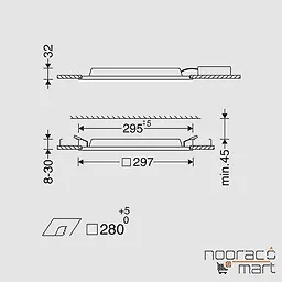ابعادپنل توکار الگانس 21 وات 30x30 مازی نور