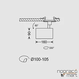 ابعاد چراغ توکار هانی مشکی 30 وات دهانه 10cm مازی نور