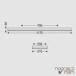 ابعاد چراغ روکار 54 وات اپتیلد(30x120)  با صفحه سفید ساتن مازی نور