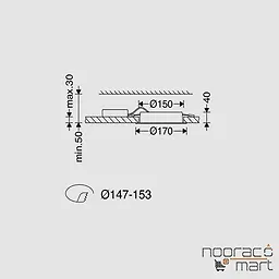 ابعاد چراغ توکار گرد آریانا 23 وات دهانه 15cm با دیفیوزر شیری ساتن مازی نور