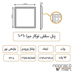 توضیحات پنل توکار میرا 72 وات-60x60 داتیس