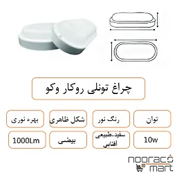 توضیحات چراغ تونلی روکار وکو بیضی 10 وات داتیس