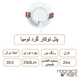 توضیحات پنل توکار گرد لومیا 24 وات داتیس