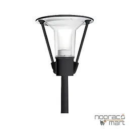 چراغ پارکی تولیپ با بازو مشکی برای لامپ فلورسنت کامپکت بالاست سرخود با حباب شفاف 50 وات  مازی نور