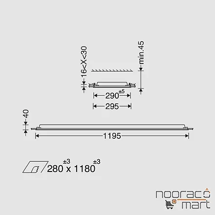 ابعاد پنل توکار 30x120 برلیانس 33 وات مازی نور