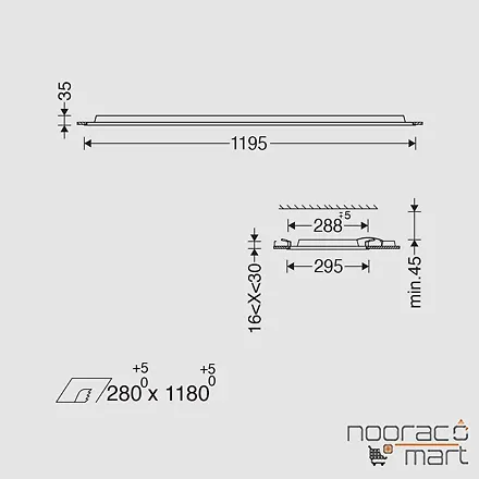 ابعاد پنل توکار 30x120 الگانس 64 وات مازی نور