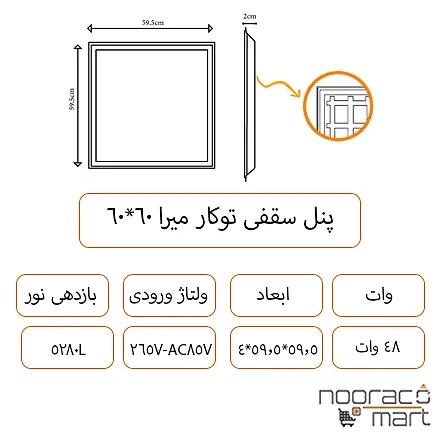 توضیحات پنل توکار میرا 48 وات-60x60 داتیس