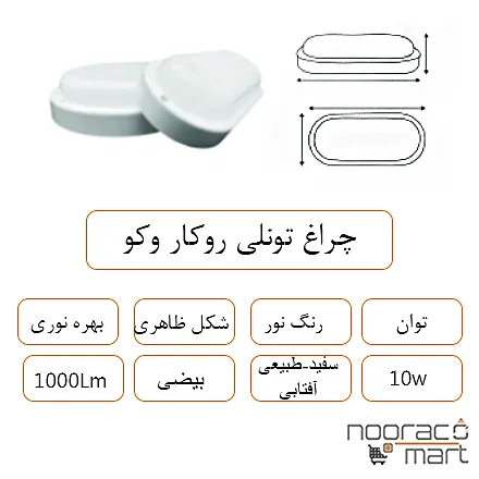 توضیحات چراغ تونلی روکار وکو بیضی 10 وات داتیس