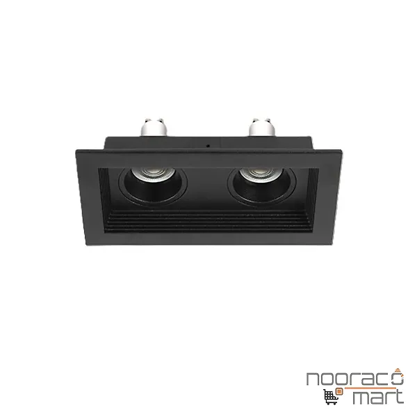چراغ سقفی توکار 2x6 وات مشکی مربع N1023 GU10  نوران